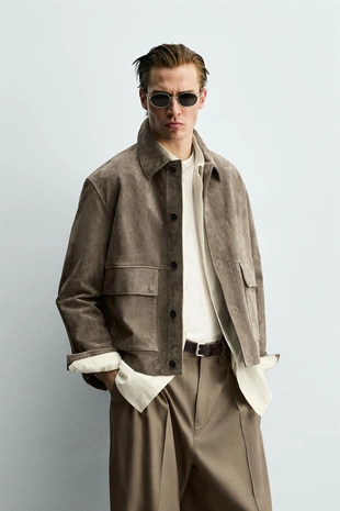 Укороченная куртка-рубашка из замши- Заказать в России