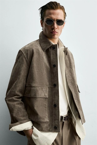 Укороченная куртка-рубашка из замши- Заказать в России