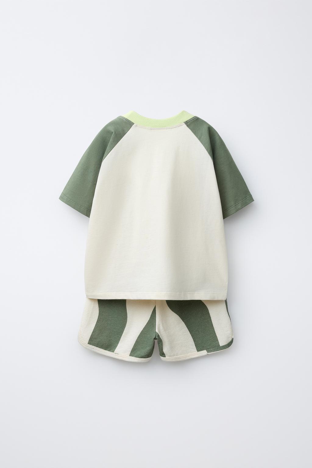 КОМПЛЕКТ ИЗ ФУТБОЛКИ КОЛОРБЛОК И ШОРТОВ С ВОЛНАМИ