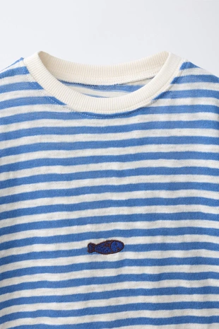 Футболка в полоску с вышивкой «рыба»- Заказать в России