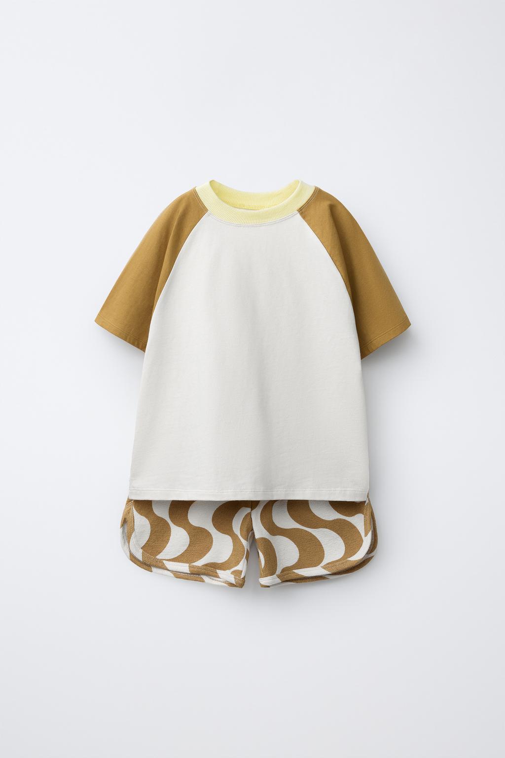 КОМПЛЕКТ ИЗ ФУТБОЛКИ КОЛОРБЛОК И ШОРТОВ С ВОЛНАМИ