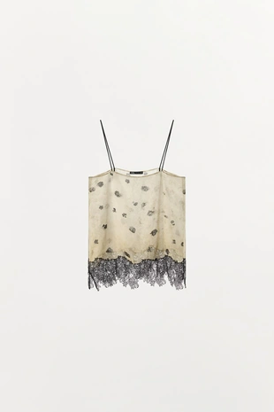 Топ в бельевом стиле с принтом и кружевом- Заказать в России