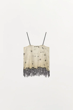 Топ в бельевом стиле с принтом и кружевом- Заказать в России