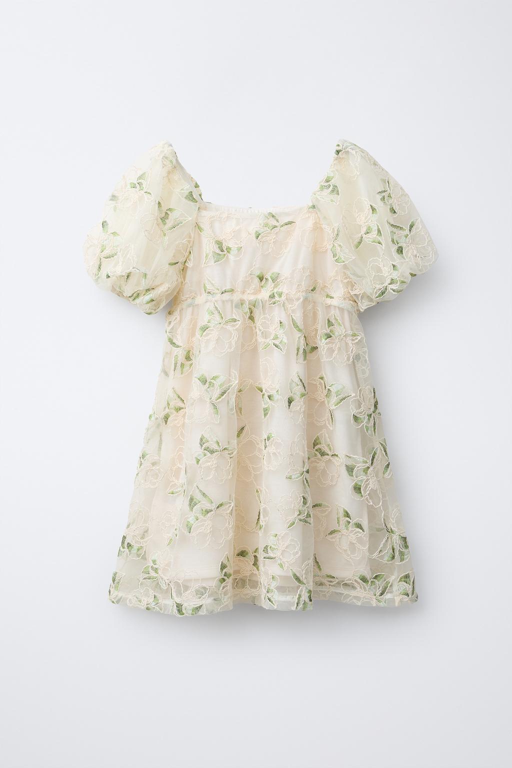 ПЛАТЬЕ ИЗ ПОЛУПРОЗРАЧНОЙ ТКАНИ С ВЫШИТЫМИ ЦВЕТАМИ