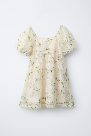 Платье из полупрозрачной ткани с вышитыми цветами- Заказать в России