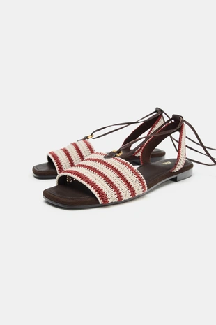 Полосатые текстильные сандалии на шнуровке- Заказать в России