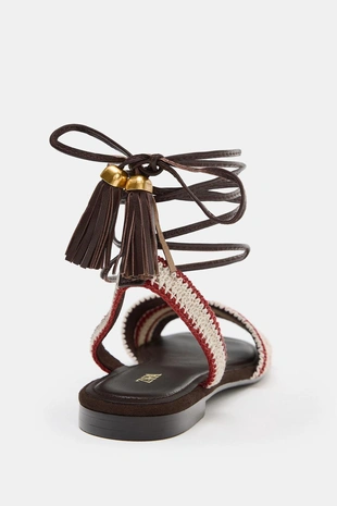 Полосатые текстильные сандалии на шнуровке- Заказать в России
