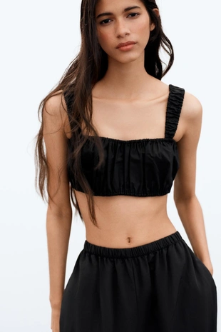 Кроп-топ из поплина со сборками- Заказать в России