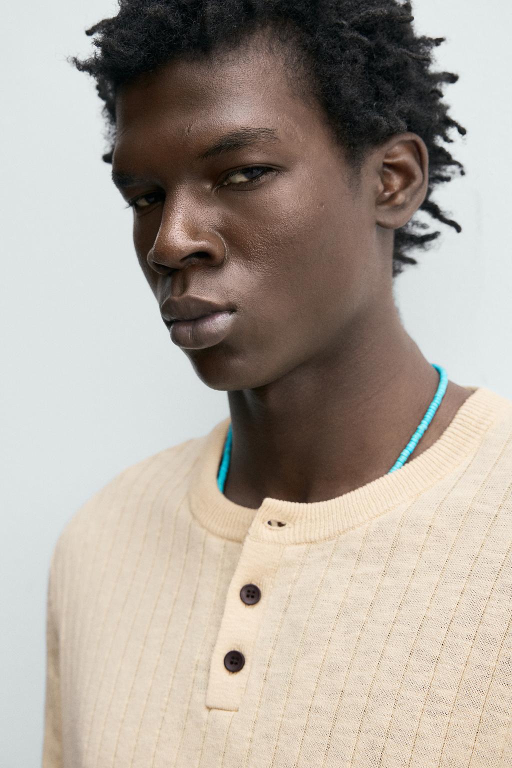 ФУТБОЛКА ИЗ ХЛОПКА И ЛЬНА В РУБЧИК С КРУГЛЫМ ВЫРЕЗОМ