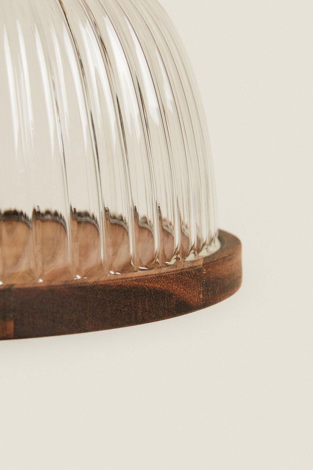 Поднос для торта из натурального дерева со стеклянной крышкой