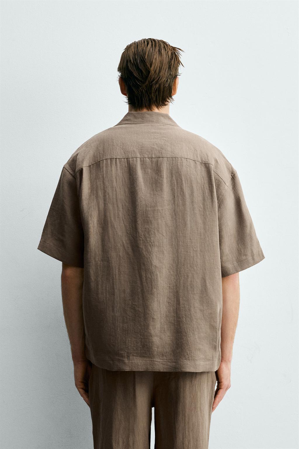 РУБАШКА RELAXED FIT ИЗ 100% ЛЬНА С КАРМАНАМИ И СКЛАДКАМИ