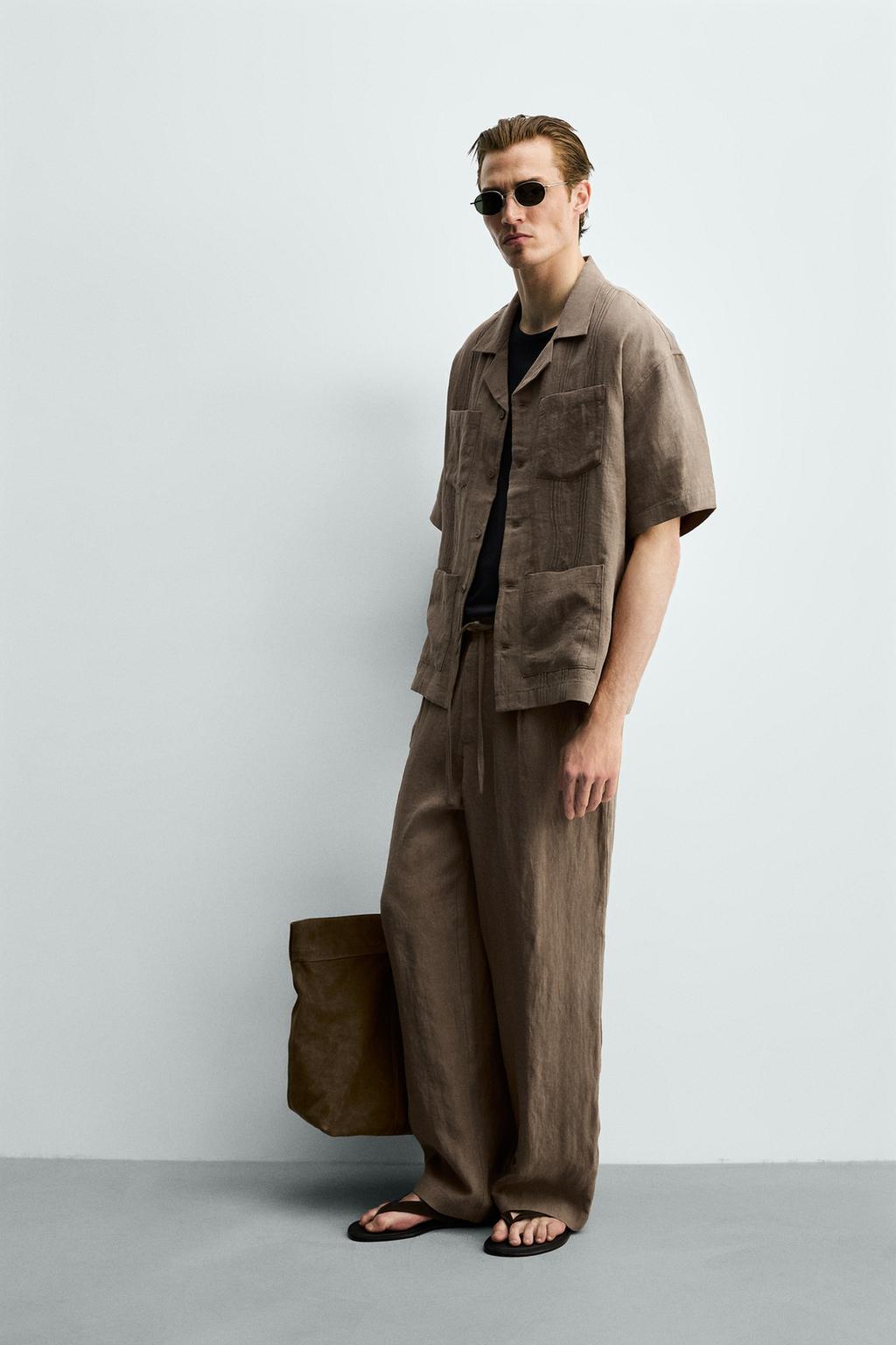 РУБАШКА RELAXED FIT ИЗ 100% ЛЬНА С КАРМАНАМИ И СКЛАДКАМИ