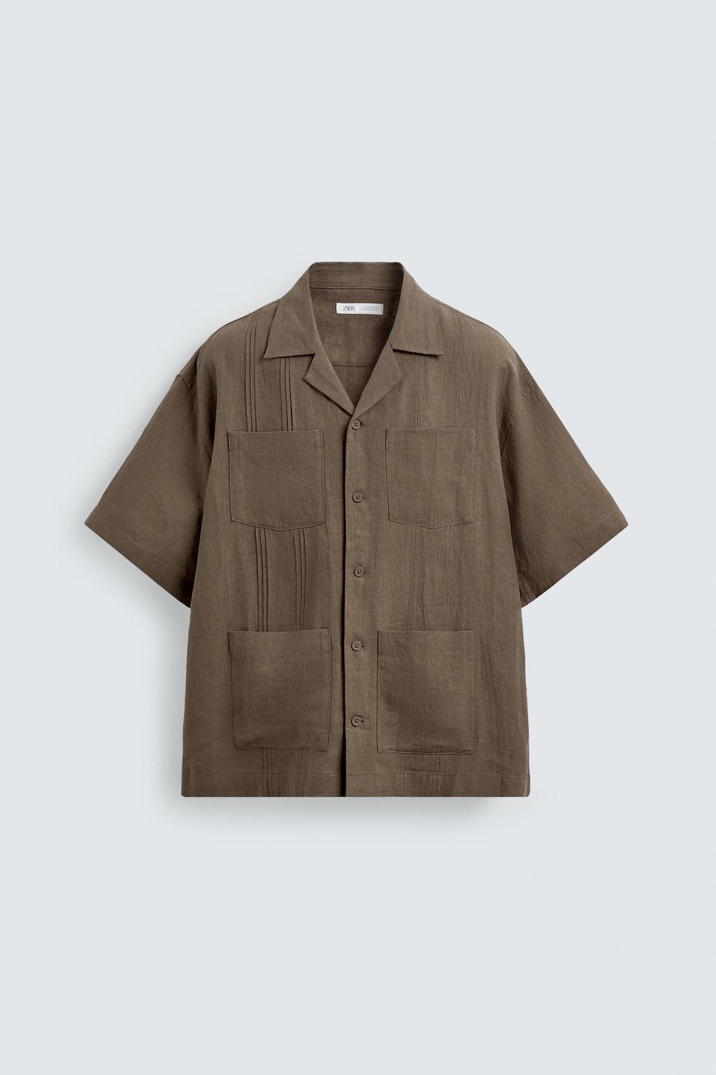 РУБАШКА RELAXED FIT ИЗ 100% ЛЬНА С КАРМАНАМИ И СКЛАДКАМИ
