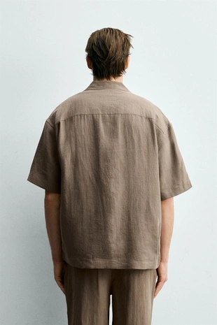 Рубашка Relaxed Fit из 100% льна с карманами и складками- Заказать в России