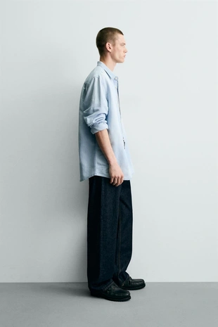 Джинсовая рубашка из льна и хлопка- Заказать в России