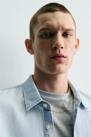 Джинсовая рубашка из льна и хлопка- Заказать в России