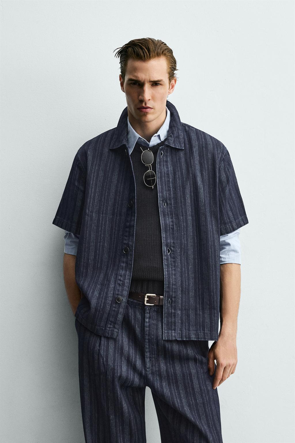 ЖАККАРДОВАЯ РУБАШКА В ПОЛОСКУ СВОБОДНОГО КРОЯ