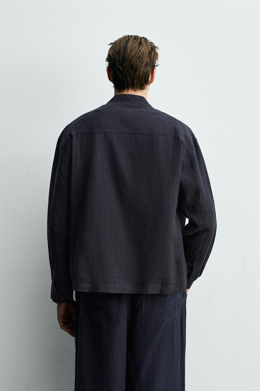 РУБАШКА СВОБОДНОГО КРОЯ ИЗ 100% ЛЬНА С КАРМАНАМИ И СКЛАДКАМИ