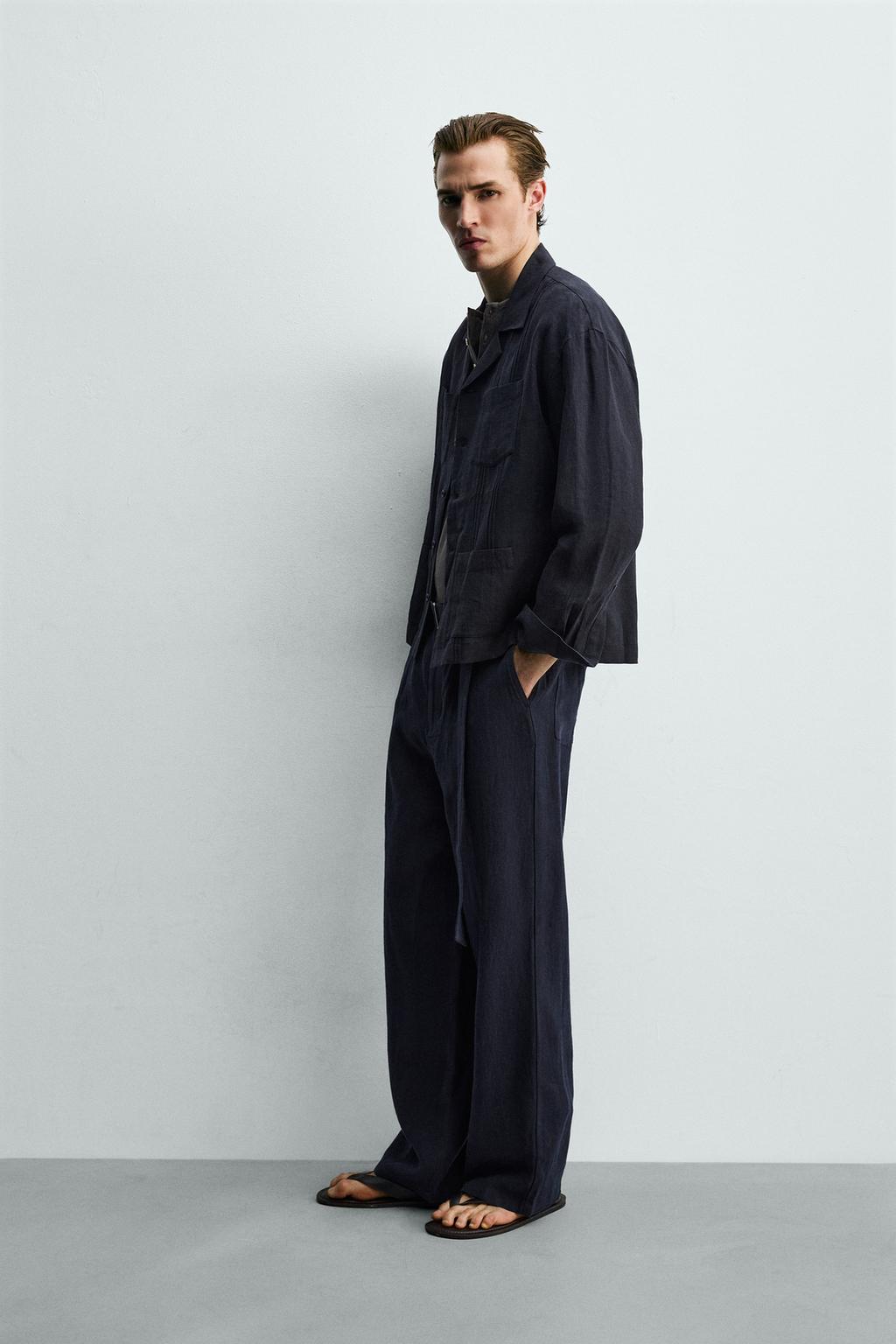 РУБАШКА СВОБОДНОГО КРОЯ ИЗ 100% ЛЬНА С КАРМАНАМИ И СКЛАДКАМИ