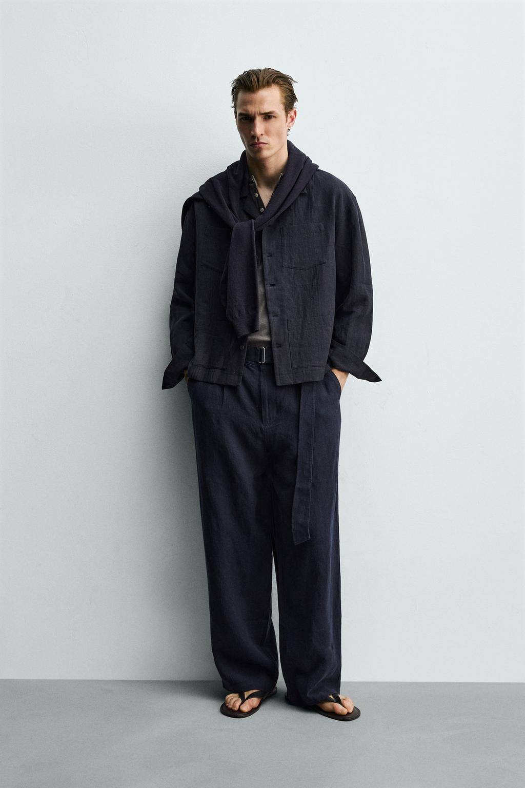 РУБАШКА СВОБОДНОГО КРОЯ ИЗ 100% ЛЬНА С КАРМАНАМИ И СКЛАДКАМИ