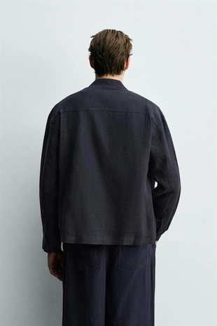 Рубашка свободного кроя из 100% льна с карманами и складками- Заказать в России