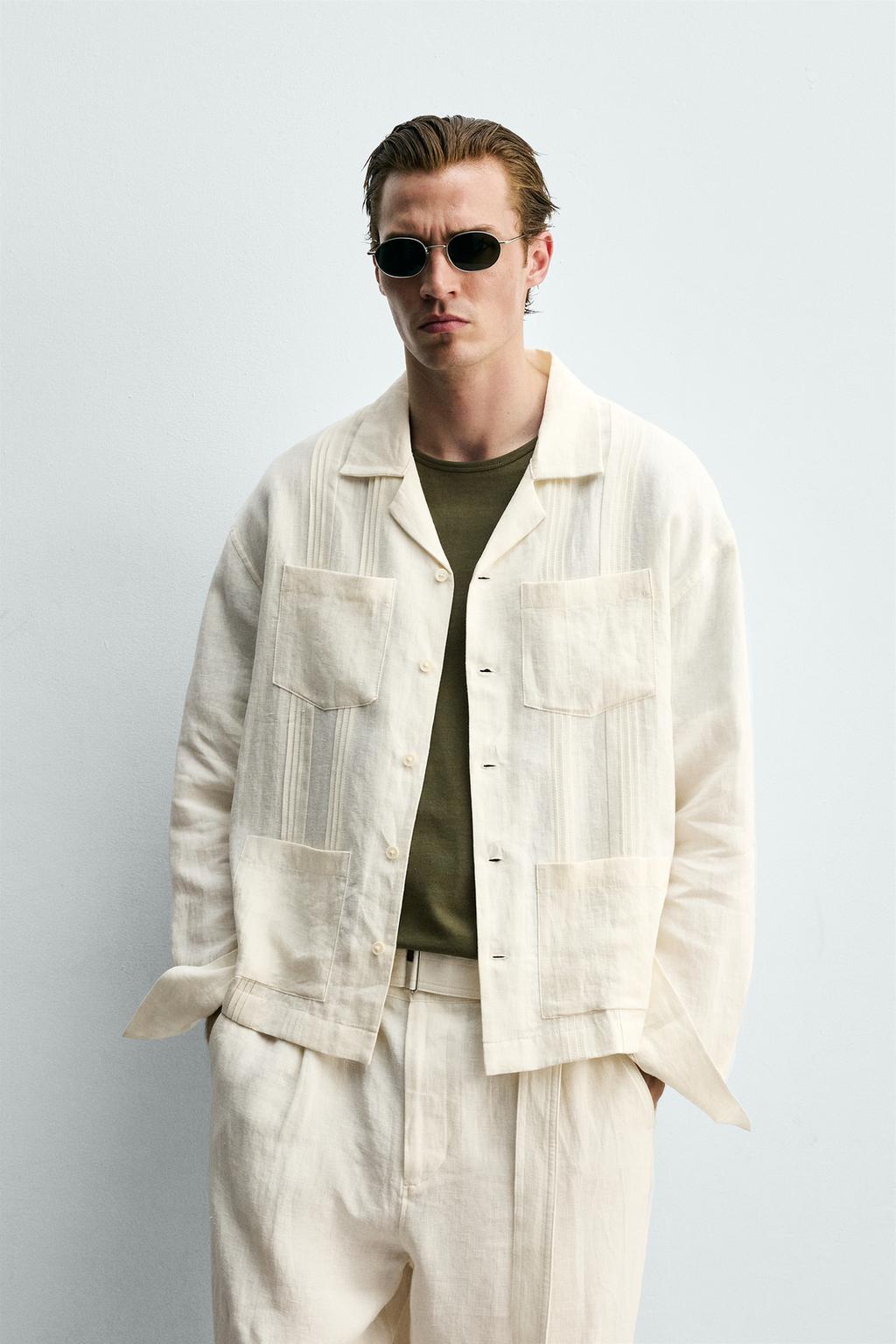 РУБАШКА СВОБОДНОГО КРОЯ ИЗ 100% ЛЬНА С КАРМАНАМИ И СКЛАДКАМИ