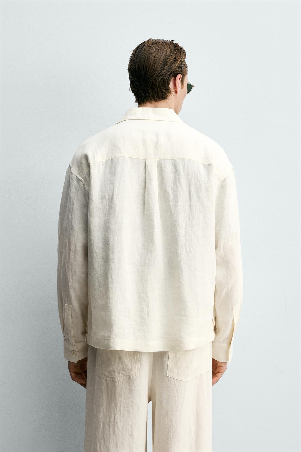 РУБАШКА СВОБОДНОГО КРОЯ ИЗ 100% ЛЬНА С КАРМАНАМИ И СКЛАДКАМИ