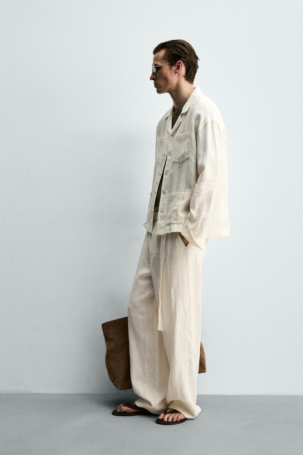 РУБАШКА СВОБОДНОГО КРОЯ ИЗ 100% ЛЬНА С КАРМАНАМИ И СКЛАДКАМИ