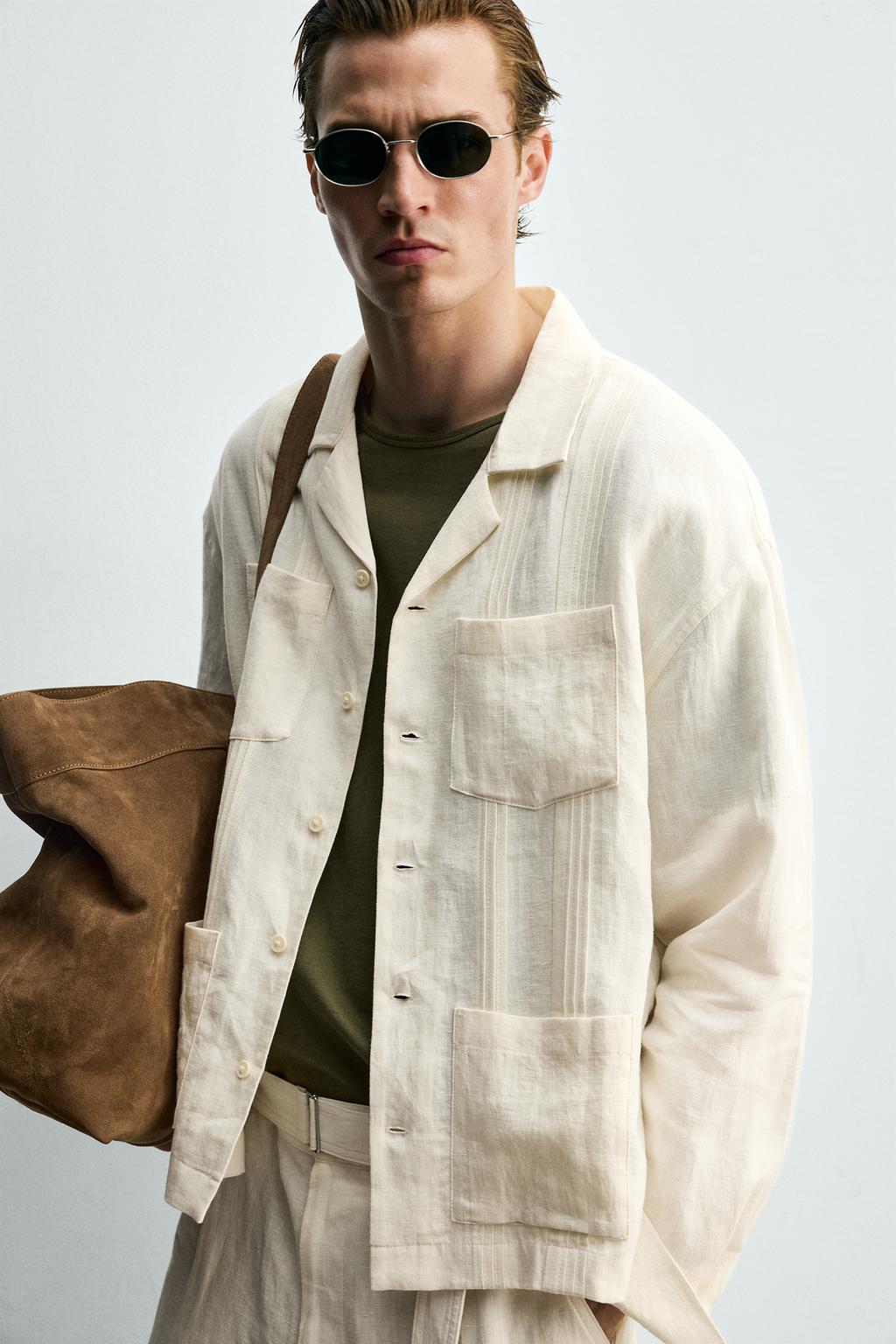 РУБАШКА СВОБОДНОГО КРОЯ ИЗ 100% ЛЬНА С КАРМАНАМИ И СКЛАДКАМИ