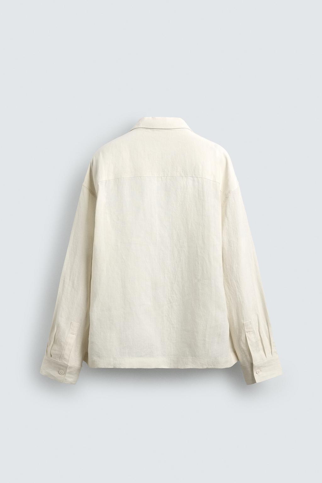 РУБАШКА СВОБОДНОГО КРОЯ ИЗ 100% ЛЬНА С КАРМАНАМИ И СКЛАДКАМИ