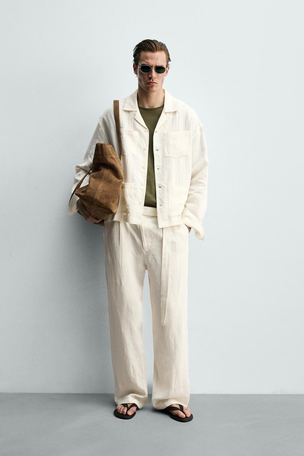 РУБАШКА СВОБОДНОГО КРОЯ ИЗ 100% ЛЬНА С КАРМАНАМИ И СКЛАДКАМИ