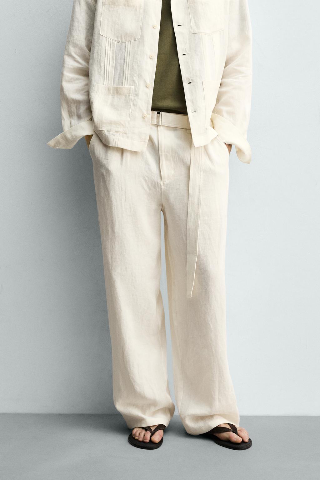 БРЮКИ RELAXED FIT ИЗ 100% ЛЬНА С РЕМНЕМ