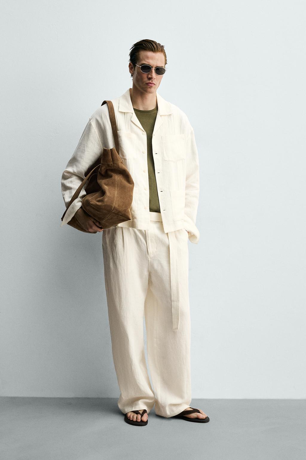 БРЮКИ RELAXED FIT ИЗ 100% ЛЬНА С РЕМНЕМ