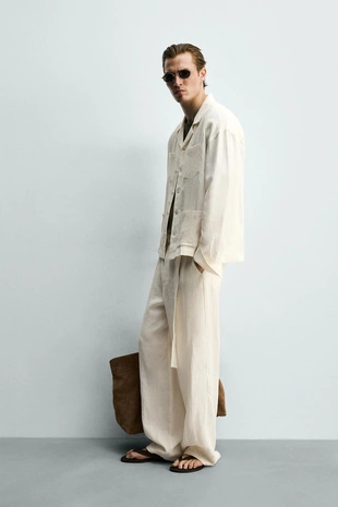 Брюки Relaxed Fit из 100% льна с ремнем