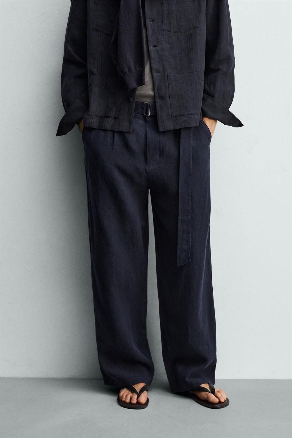 БРЮКИ СВОБОДНОГО КРОЯ ИЗ 100% ЛЬНА С РЕМНЕМ