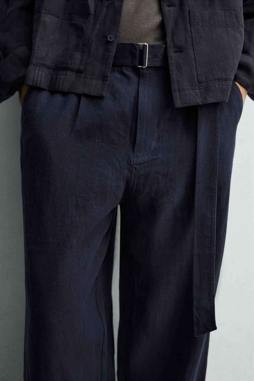 БРЮКИ СВОБОДНОГО КРОЯ ИЗ 100% ЛЬНА С РЕМНЕМ