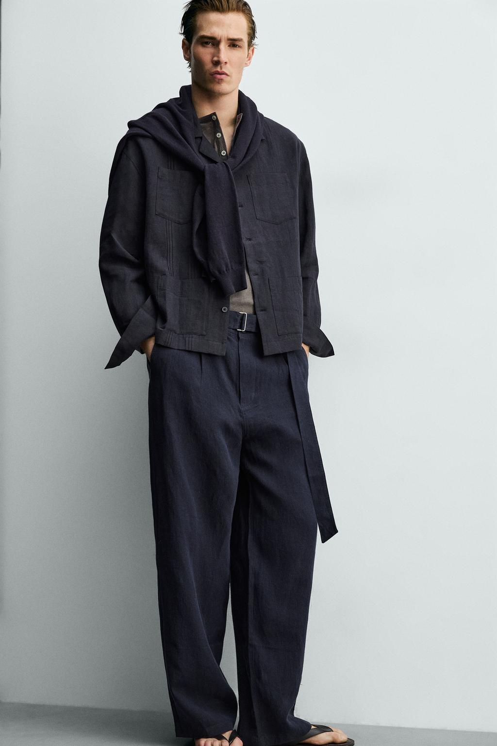 БРЮКИ СВОБОДНОГО КРОЯ ИЗ 100% ЛЬНА С РЕМНЕМ