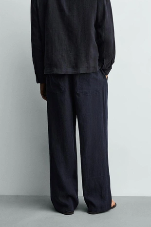 Брюки свободного кроя из 100% льна с ремнем