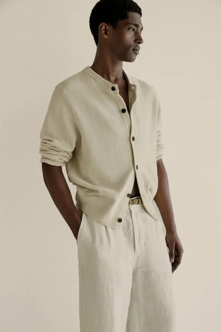 Кардиган из хлопка и льна классического кроя- Заказать в России