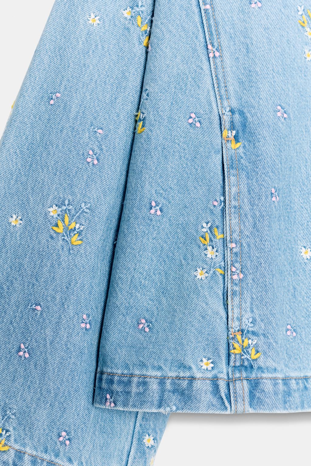 ДЖИНСОВАЯ КУРТКА Z1975 С ВЫШИВКОЙ В ВИДЕ ЦВЕТОВ, КОМПЛЕКТ