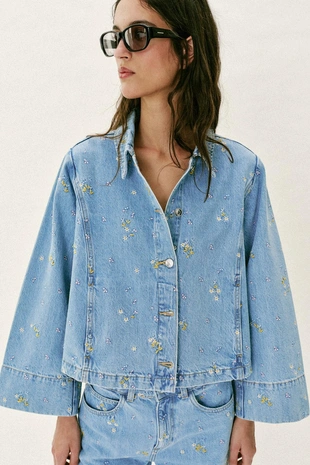 Джинсовая куртка Z1975 с вышивкой в виде цветов, комплект- Заказать в России