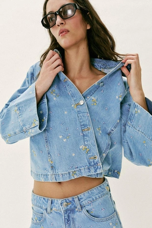 Джинсовая куртка Z1975 с вышивкой в виде цветов, комплект- Заказать в России