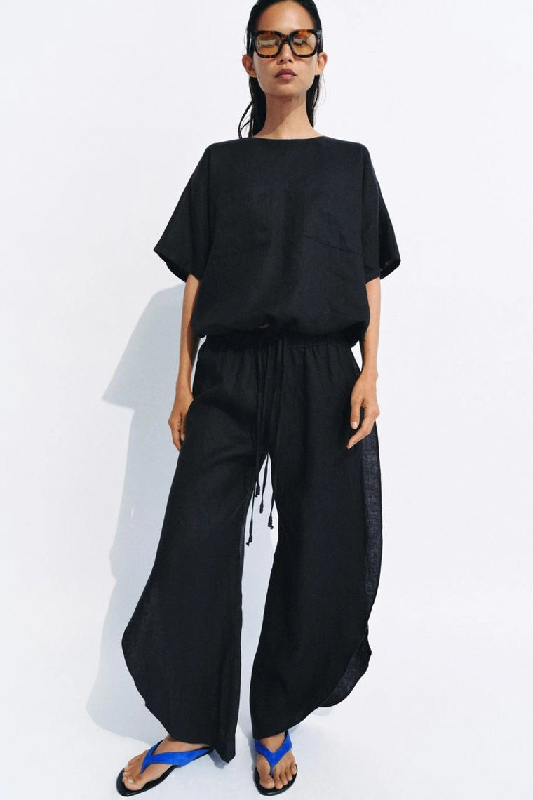 100% льняные брюки с разрезами Zara «ZW»