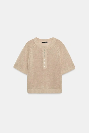 Свитер с короткими рукавами и пуговицами- Заказать в России