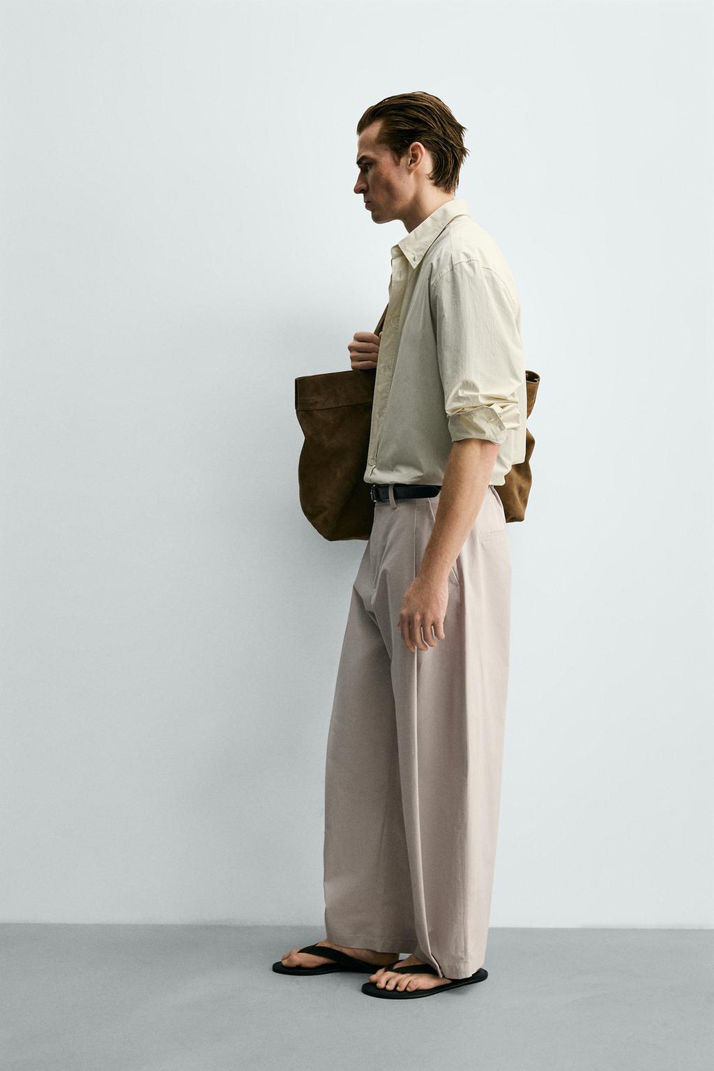 БРЮКИ STRAIGHT FIT ИЗ ПОПЛИНА СО СКЛАДКАМИ