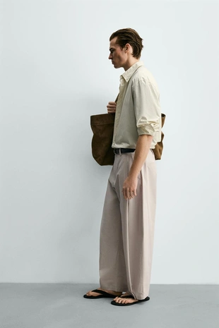 Брюки Straight Fit из поплина со складками- Заказать в России