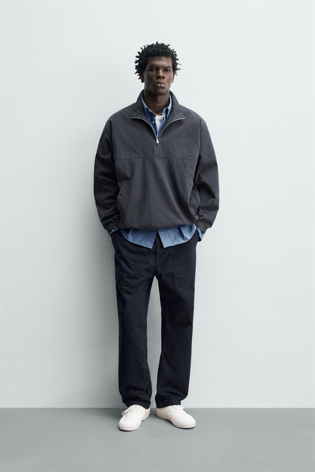 КУРТКА-РУБАШКА ИЗ ХЛОПКА И ЛИОЦЕЛЛА С ВОРОТНИКОМ НА МОЛНИИ