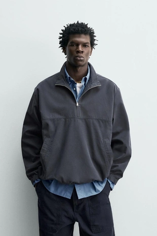 Куртка-рубашка из хлопка и лиоцелла с воротником на молнии- Заказать в России