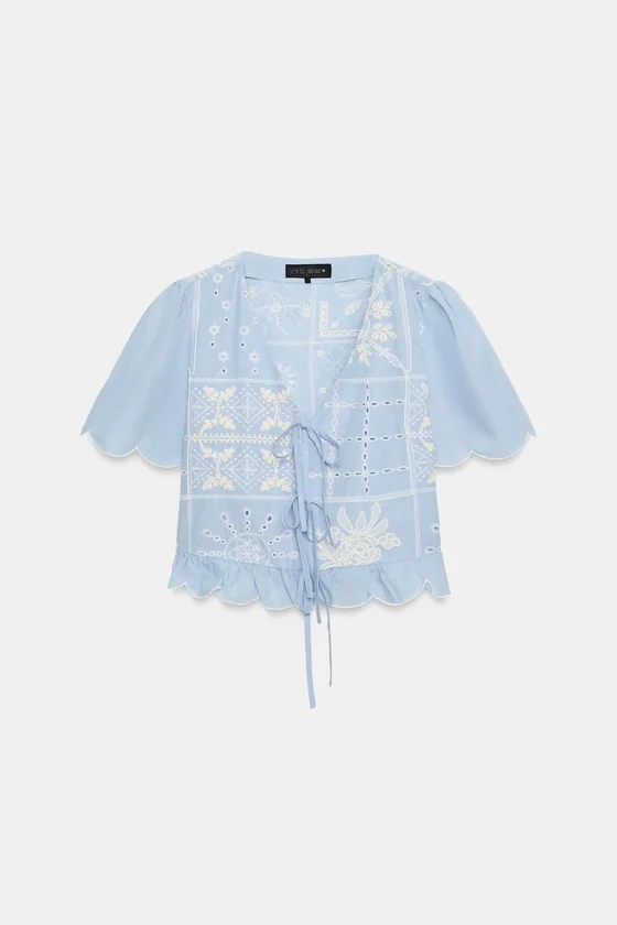 БЛУЗА С ВЫШИВКОЙ И ПЕРФОРАЦИЕЙ
