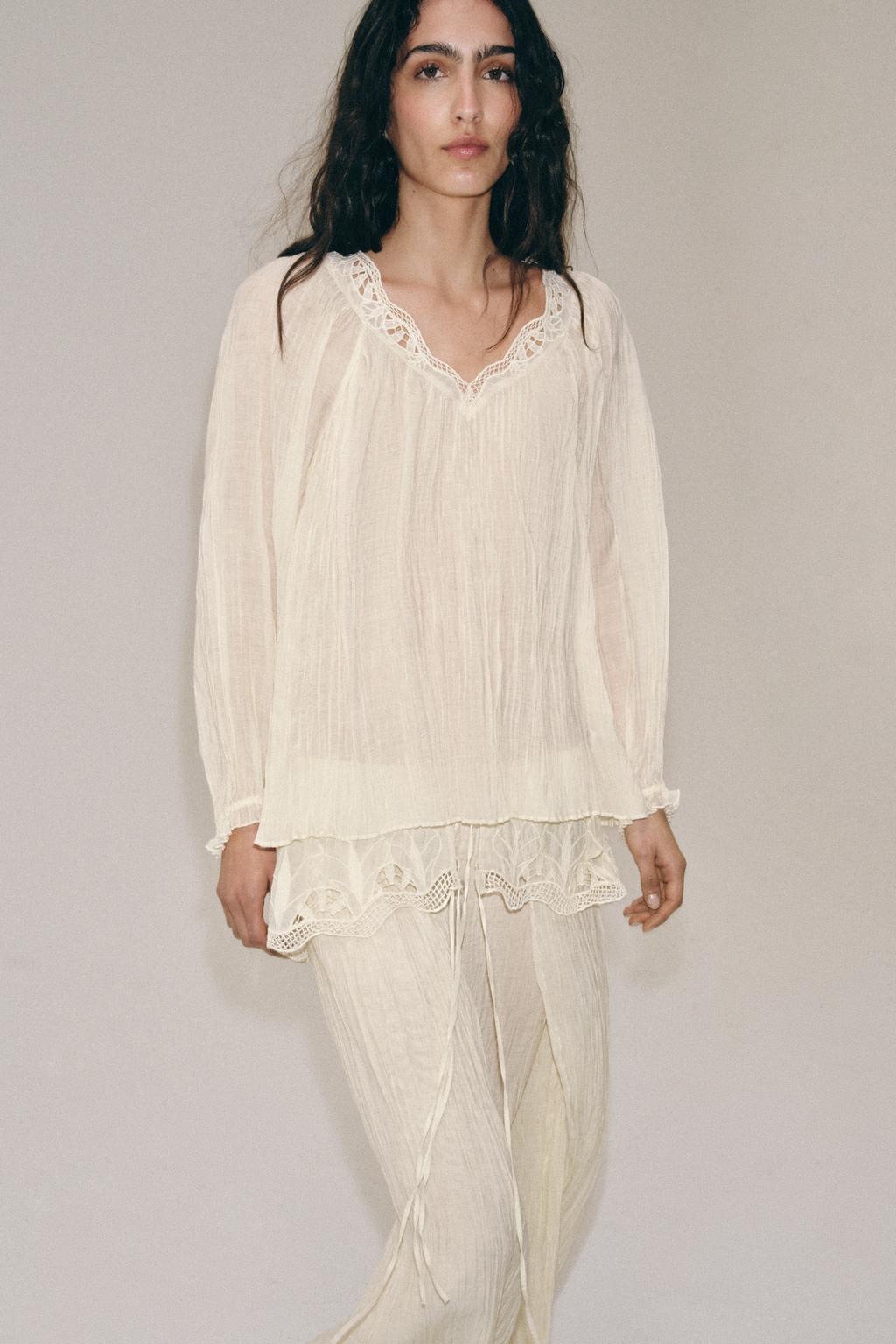 ЖАТАЯ БЛУЗА С ВЫШИВКОЙ — ZW COLLECTION